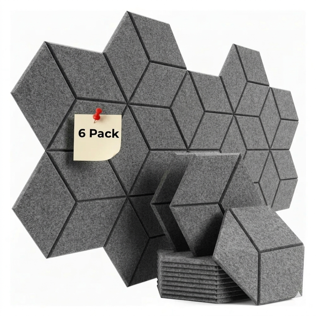 HEXAGON DIAMOND ACOUSTIC BULLETIN FELT BOARD GREY- 6 in a BOX