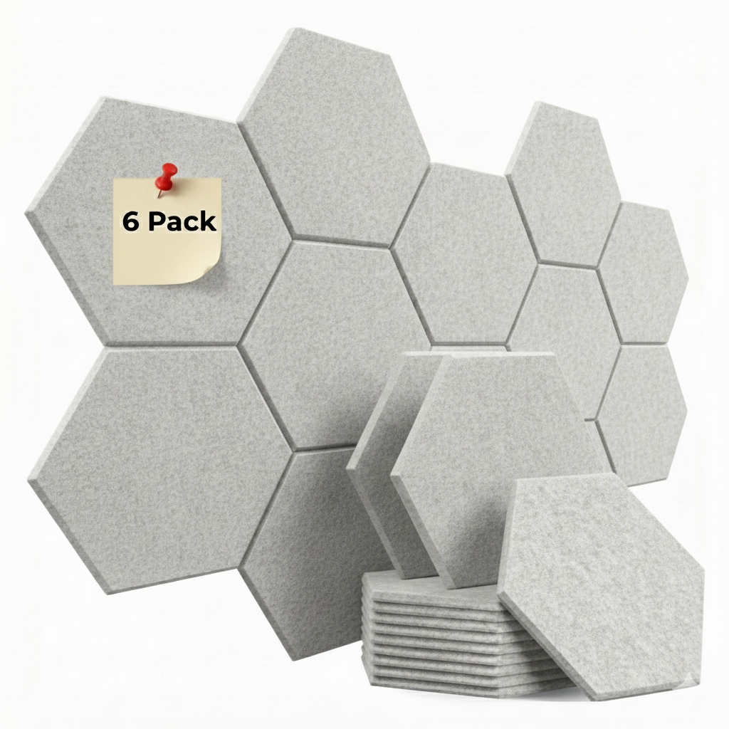 HEXAGON ACOUSTIC BULLETIN FELT BOARD LIGHT GREY- 6 in a BOX