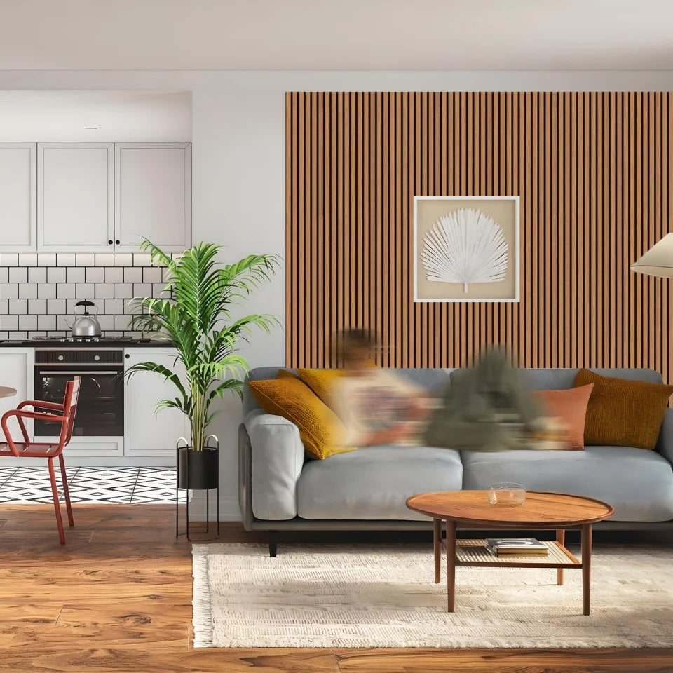 Slat Wood Acoustic Wall Panel Teak Color (For 2 Panels)