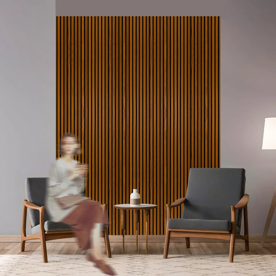 Slat Wood Acoustic Wall Panel Walnut Color
