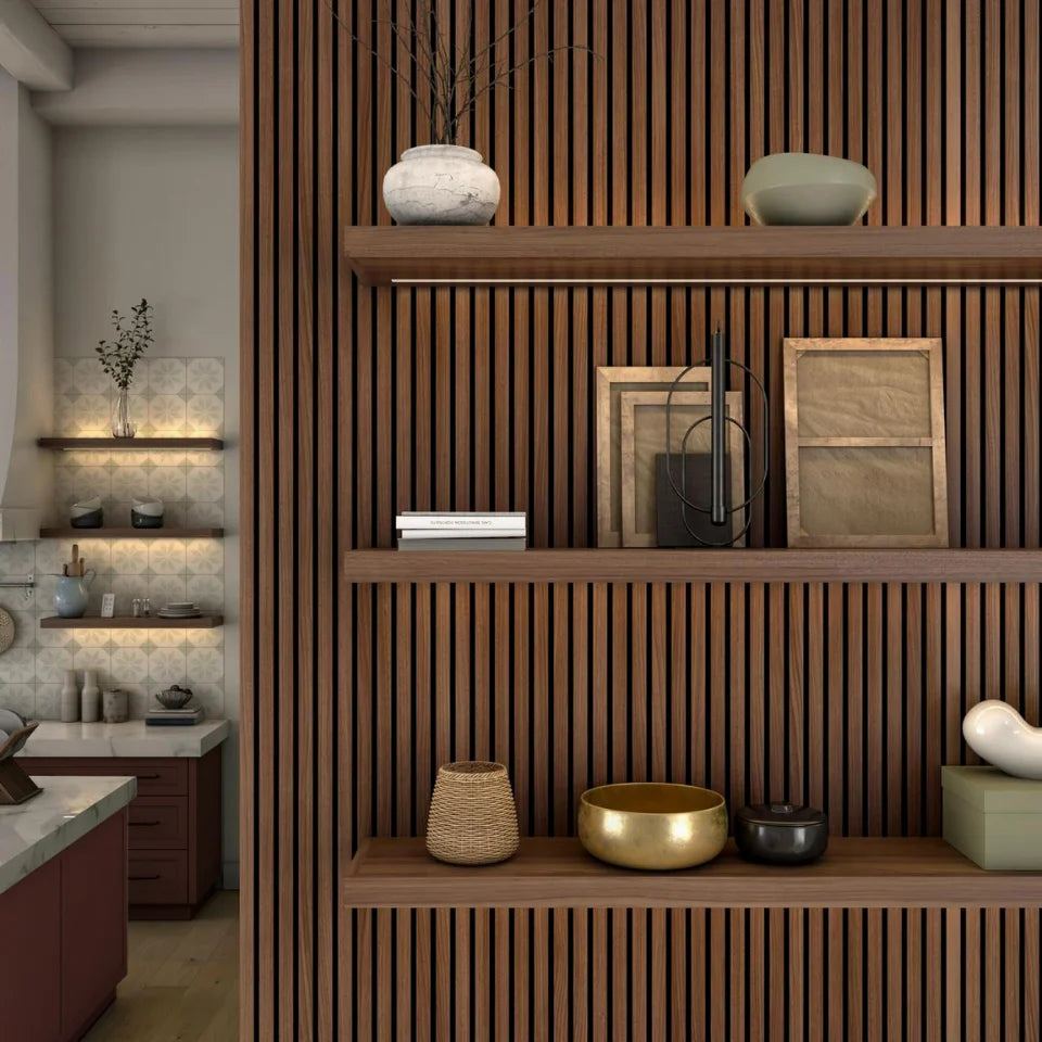 Slat Wood Acoustic Wall Panel Walnut Color