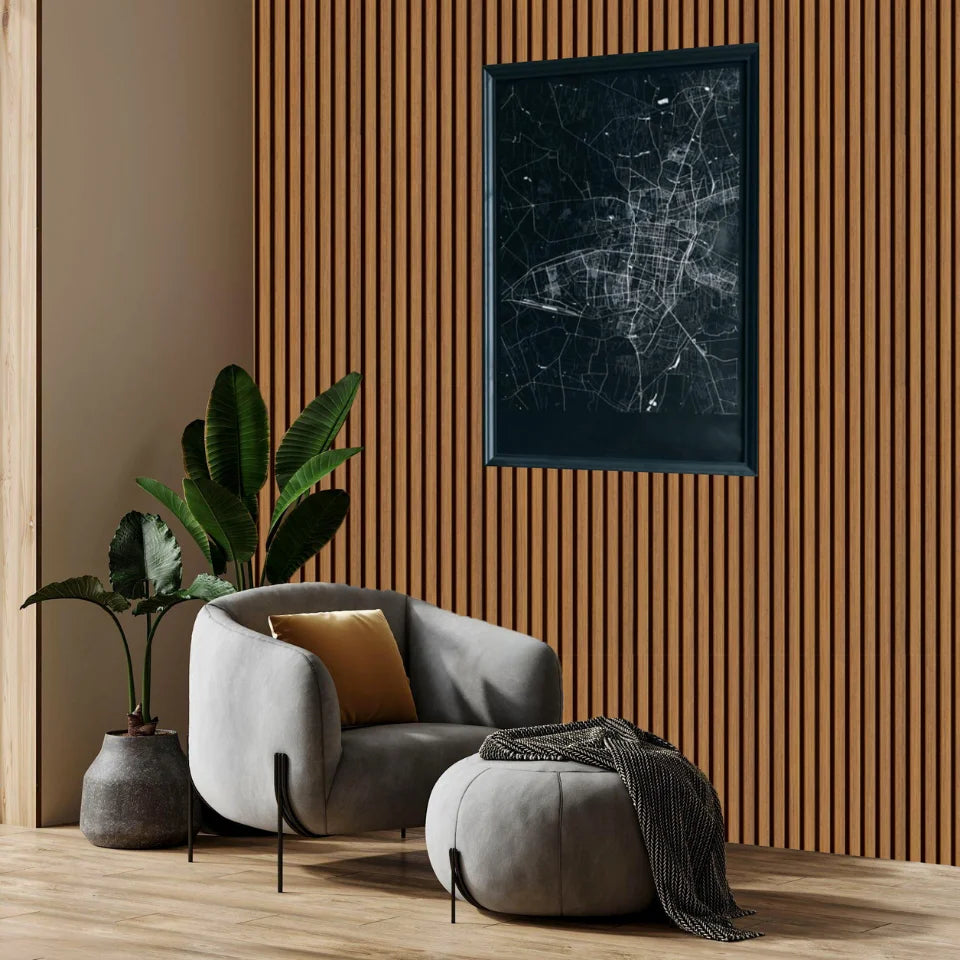 Slat Wood Acoustic Wall Panel Walnut Color