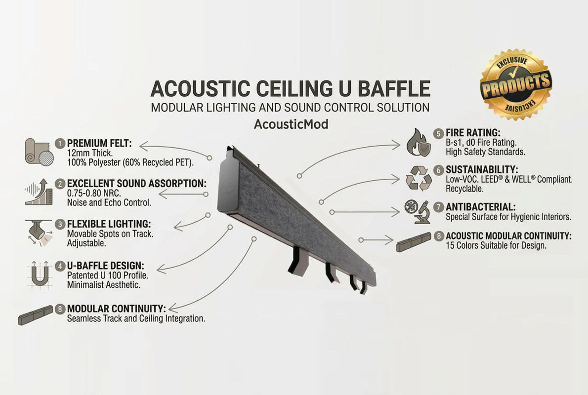 U BAFFLE 100 ACOUSTIC FELT CEILING GREY - 10 in a BOX