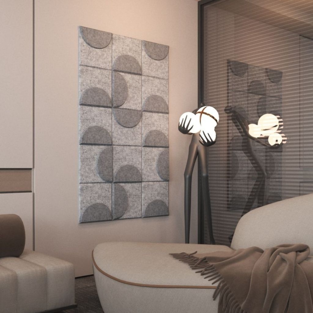 STRAIGHT ACOUSTIC BULLETIN FELT BOARD TILE LIGHT GREY- 6 in a BOX