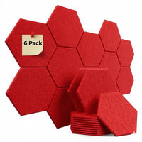 HEXAGON ACOUSTIC BULLETIN FELT BOARD RED- 6 in a BOX