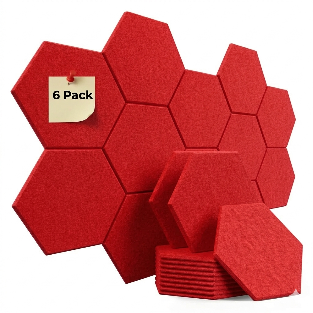 HEXAGON ACOUSTIC BULLETIN FELT BOARD RED- 6 in a BOX
