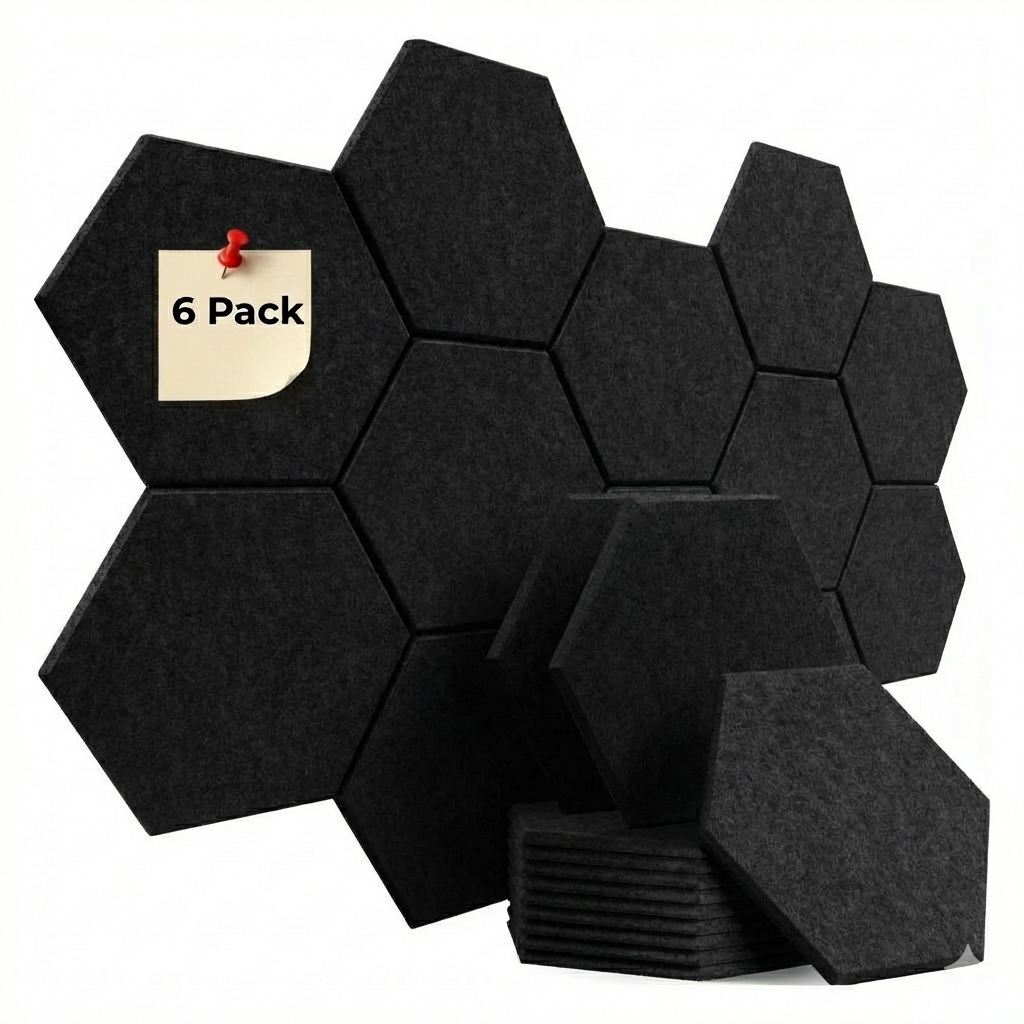 HEXAGON ACOUSTIC BULLETIN FELT BOARD BLACK- 6 in a BOX