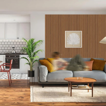 Slat Wood Acoustic Wall Panel Teak Color