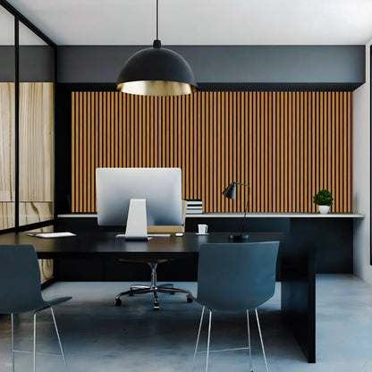 Slat Wood Acoustic Wall Panel Teak Color