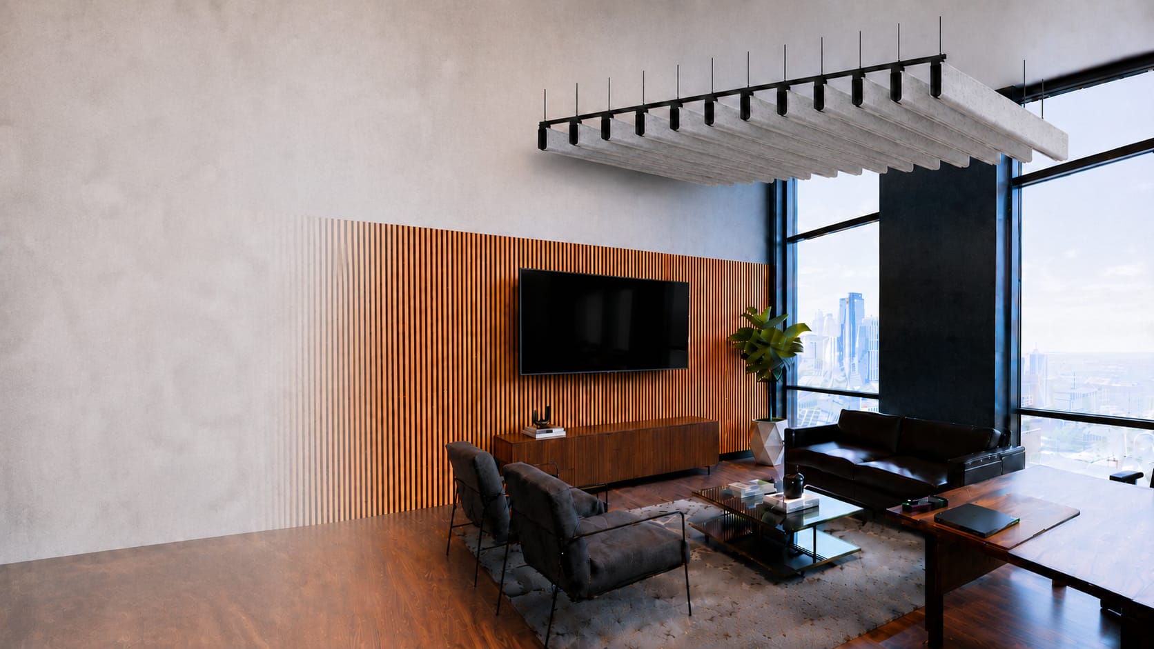 AcousticMod acoustic panel installation in modern living room