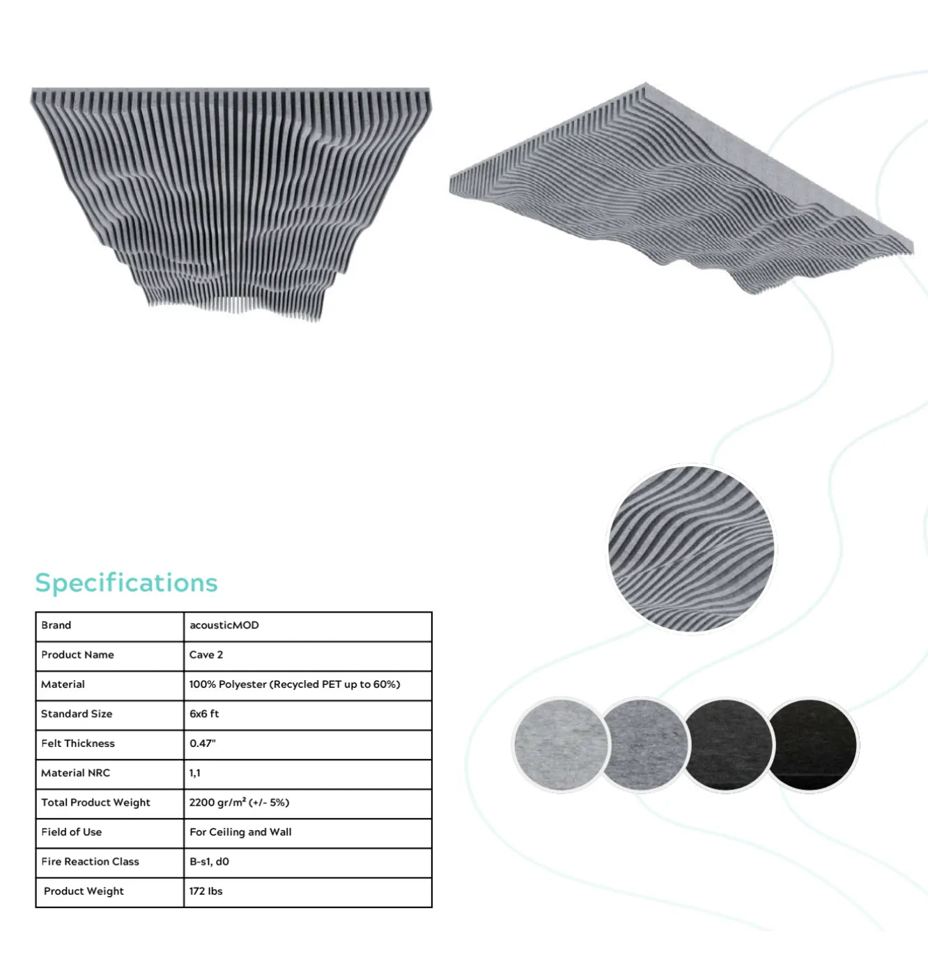 AcousticArt Cave Grey 3 × 6 ft