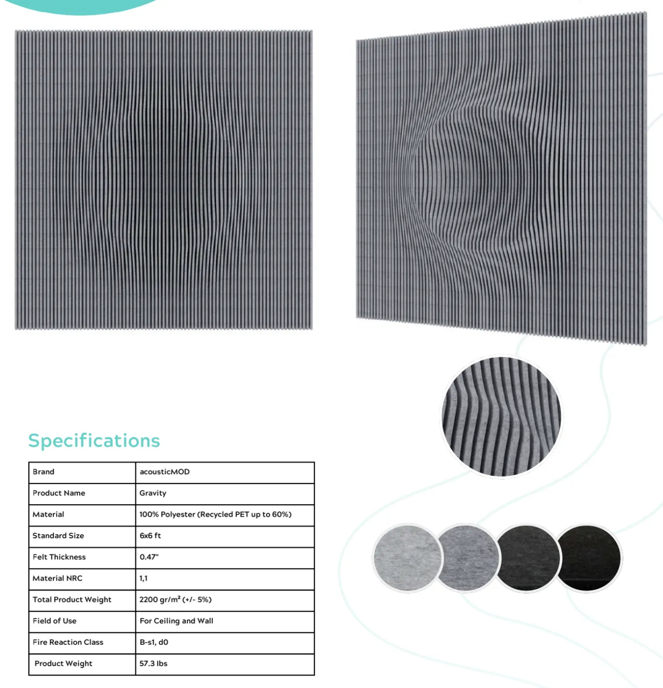 AcousticArt Gravity Black 6 × 6 ft