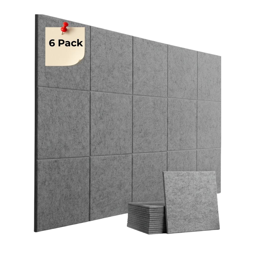 ACOUSTIC BULLETIN FELT BOARD TILE STRAIGHT GREY- 6 in a BOX