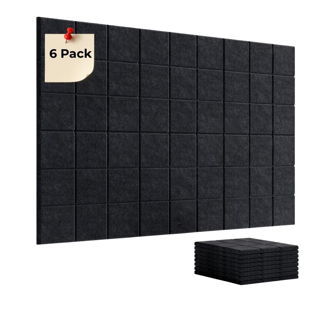 ACOUSTIC BULLETIN FELT BOARD TILE MOSAIC BLACK- 6 in a BOX