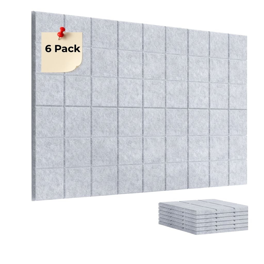 ACOUSTIC BULLETIN FELT BOARD TILE MOSAIC LIGHT GREY- 6 in a BOX