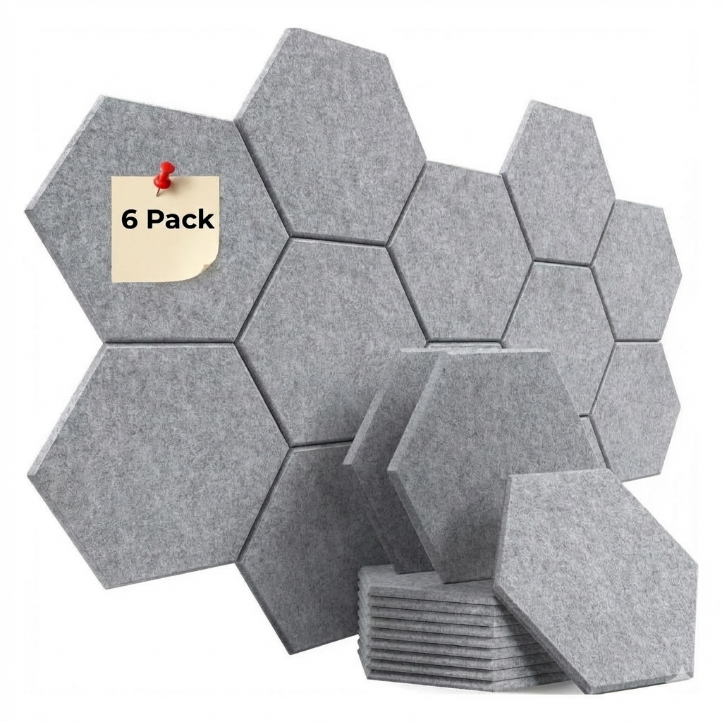 HEXAGON ACOUSTIC BULLETIN FELT BOARD GREY- 6 in a BOX