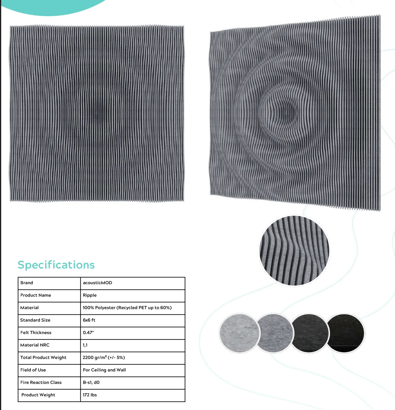 AcousticArt Ripple Grey 6 × 6 ft