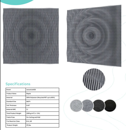 AcousticArt Ripple Grey 6 × 6 ft