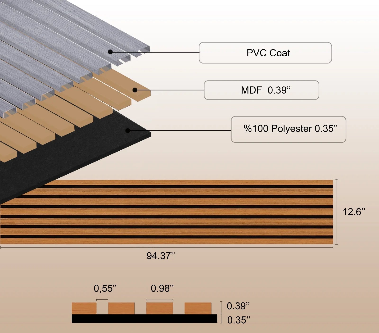 Slat Wood Acoustic Wall Panel Teak Color