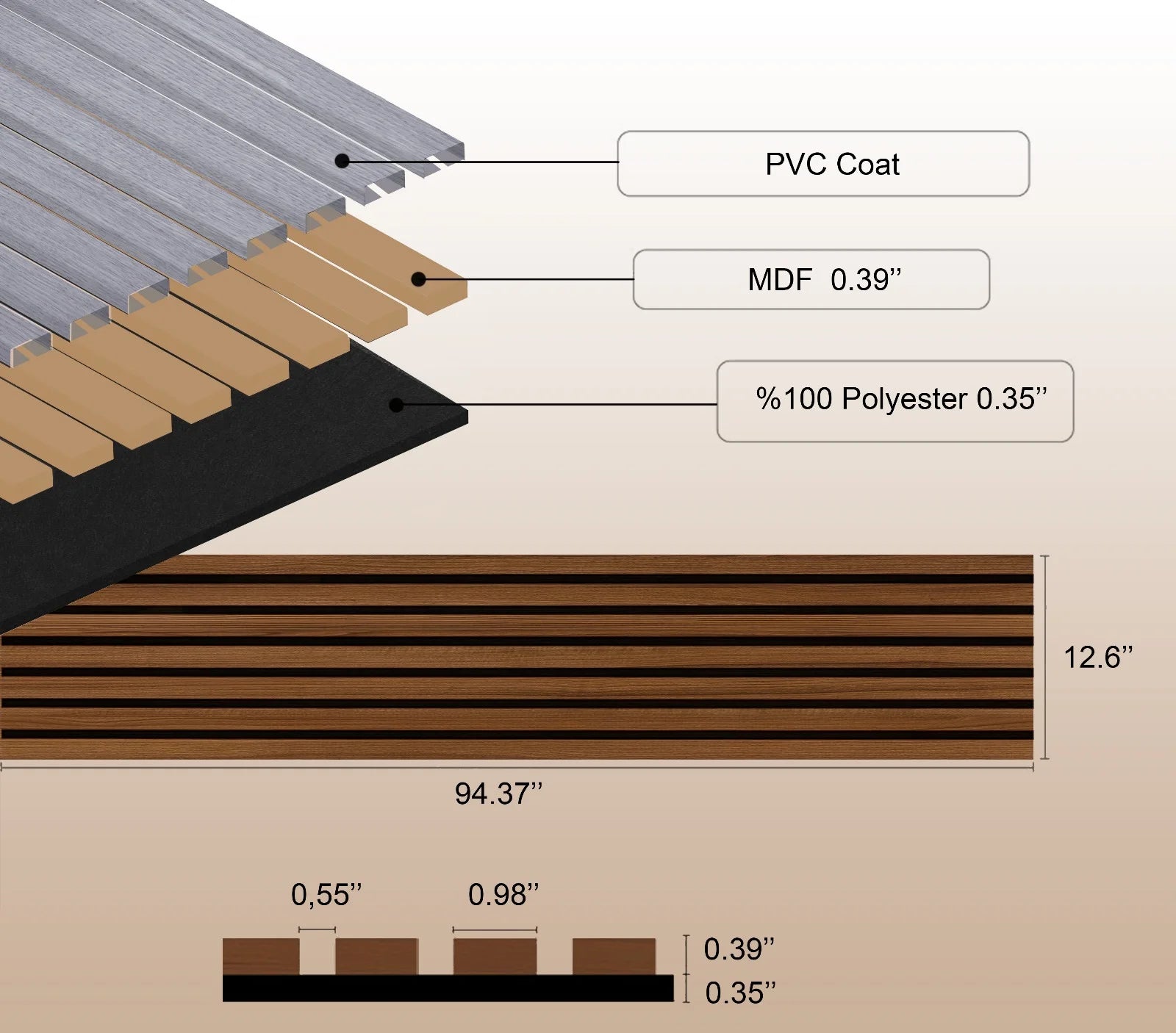 Slat Wood Acoustic Wall Panel Walnut Color